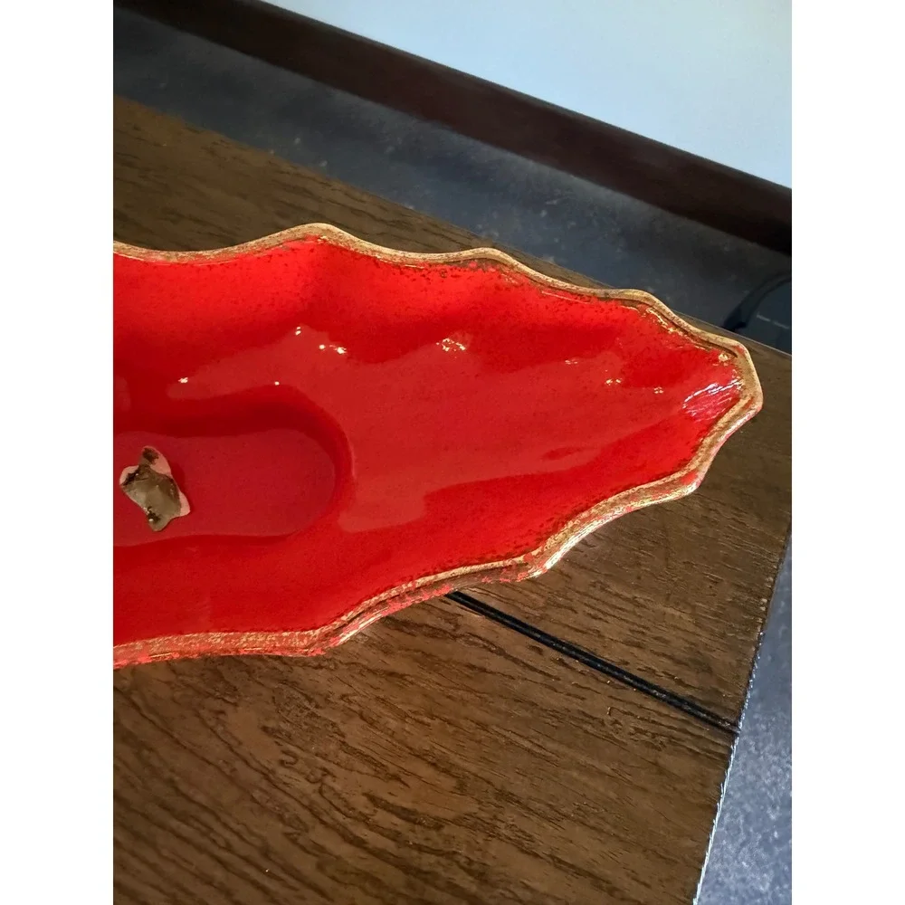 California Originals Console Bowl Unisex 16.5in Red Good MCM Gold Scalloped 759
